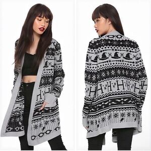 HARRY POTTER Gray Black Fair Isle Cardigan Sweater XL Knit Hot Topic - Holiday
